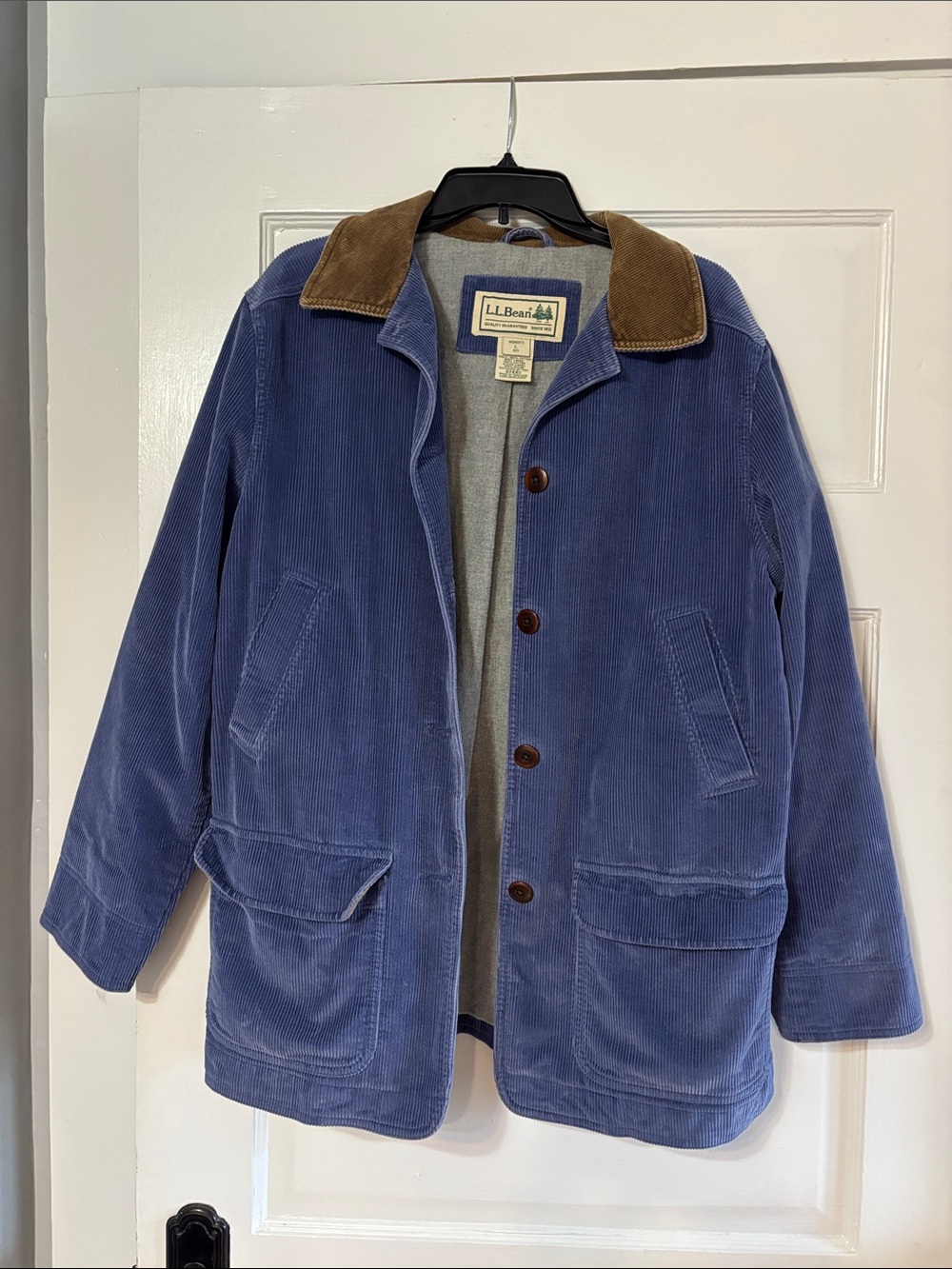L.L. Bean Blue Corduroy Coat with Brown Collar